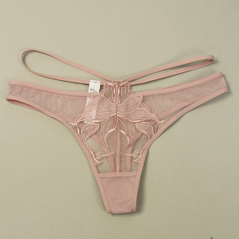 Sexy Women's Underwear Thin Breathable Embroidered Lace Panties Hip-Lifting Low-Waist Plus-Size Thong