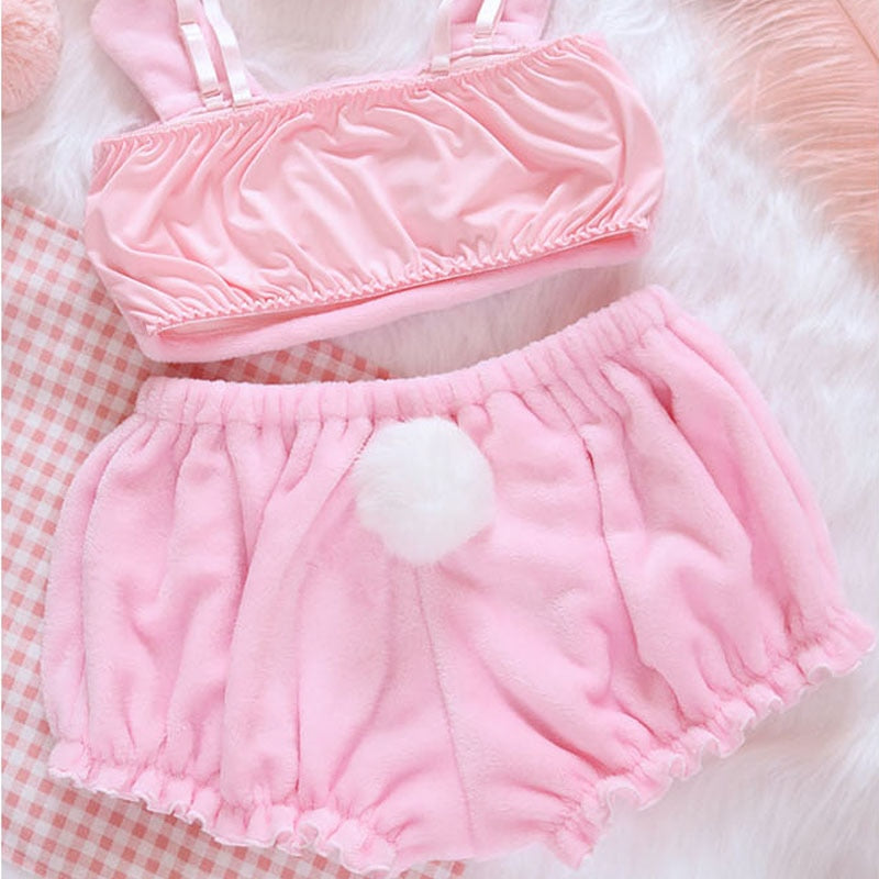 Anime Melody Kwaii Velvet Tube Top Panties Set Adorable Underwear Long Ear Doggy Cute Bra Bloomers Sexy Lingerie For Girls Women