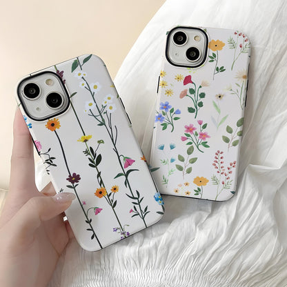 Ins Flower Phone Case Apple 15 Double Layer Film Case 13pm Hard Case 14 Women's 2-in-1 Phone Case