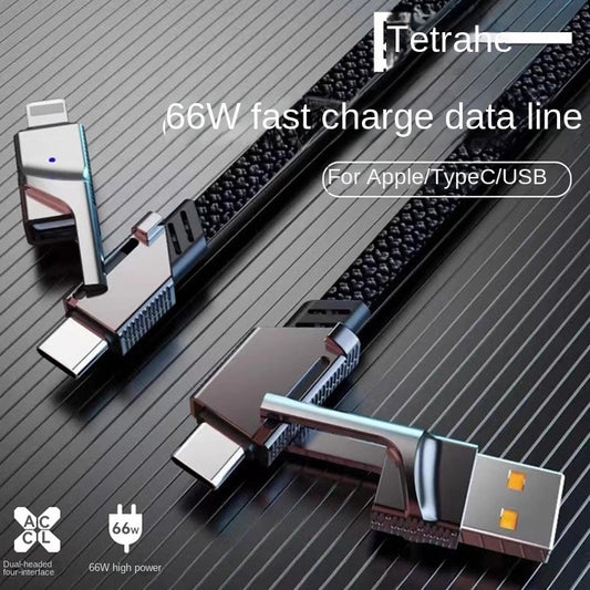 Factory 4-in-1 Cable, Dual USB-C to Lightning, 2-in-1 PD Fast Charging 100W, Type-C to Lightning Dual USB