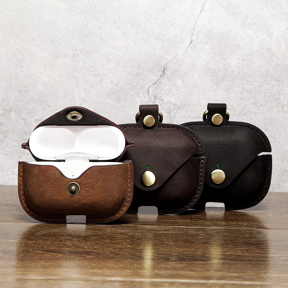 New Airpods Generation 3 Protective Case Leather Protective Cover Iphone Earphone Cover Third Generation Crazy Horse Leather Earphone Cover