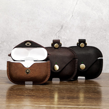 New Airpods Generation 3 Protective Case Leather Protective Cover Iphone Earphone Cover Third Generation Crazy Horse Leather Earphone Cover