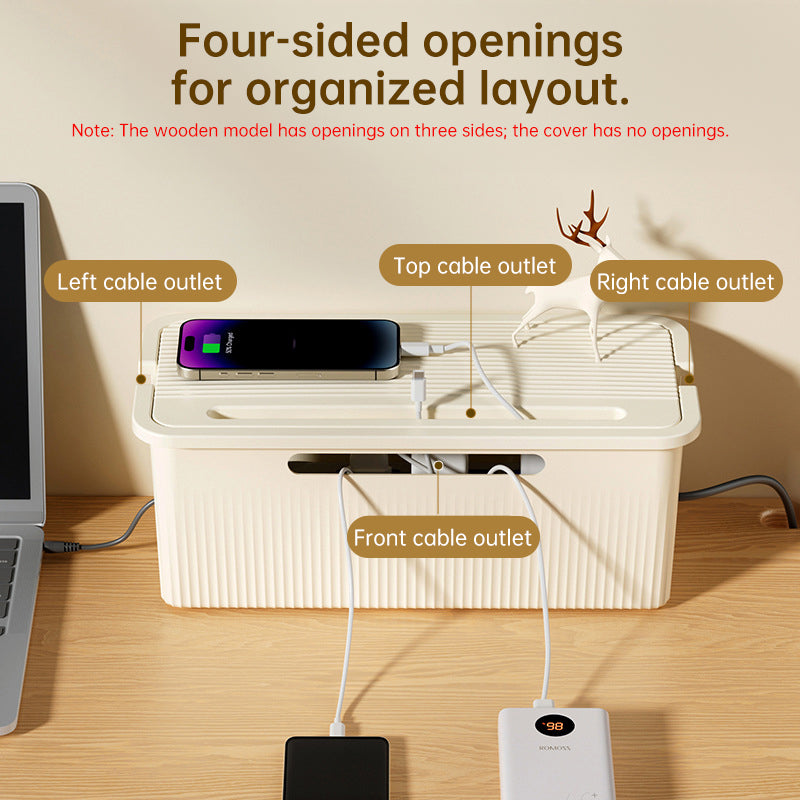 Desktop Plug Socket & Cable Organizer – Black/White Storage Box for Charging/Data Cables