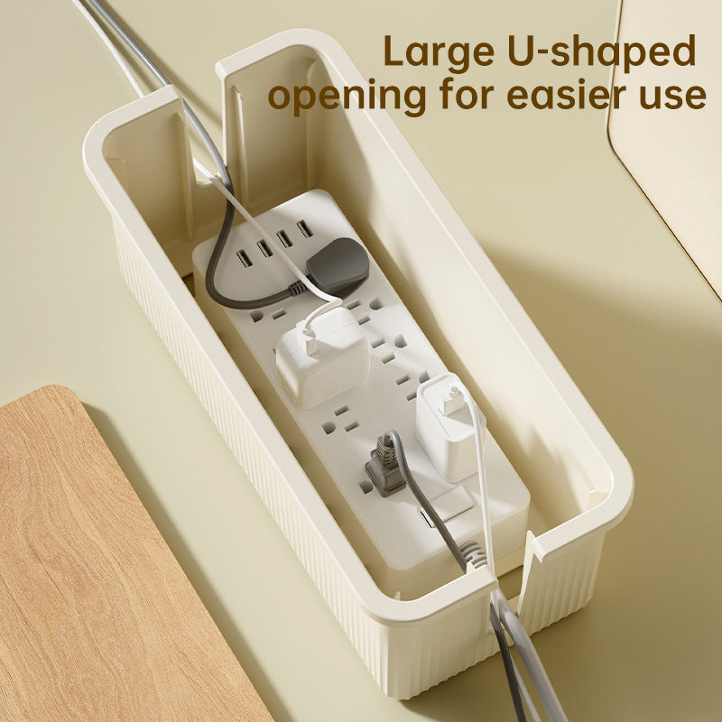 Desktop Plug Socket & Cable Organizer – Black/White Storage Box for Charging/Data Cables