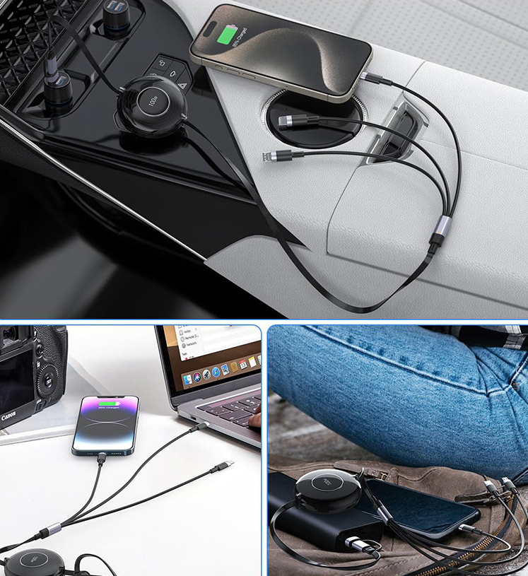 New 100W TypeC multifunctional telescopic interface with two to three data cables and PD fast charging five in one design
