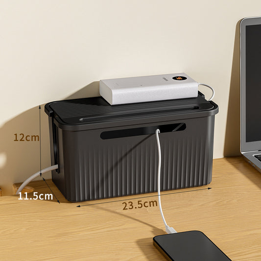 Desktop Plug Socket & Cable Organizer – Black/White Storage Box for Charging/Data Cables