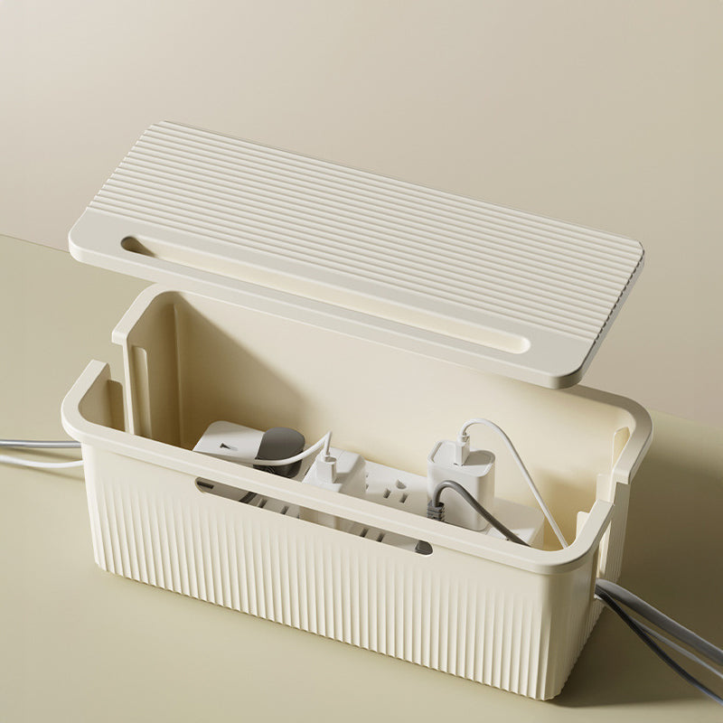 Desktop Plug Socket & Cable Organizer – Black/White Storage Box for Charging/Data Cables