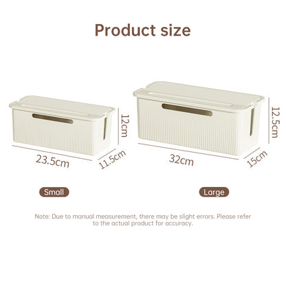 Desktop Plug Socket & Cable Organizer – Black/White Storage Box for Charging/Data Cables