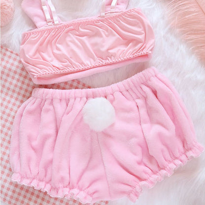 Anime Melody Kwaii Velvet Tube Top Panties Set Adorable Underwear Long Ear Doggy Cute Bra Bloomers Sexy Lingerie For Girls Women