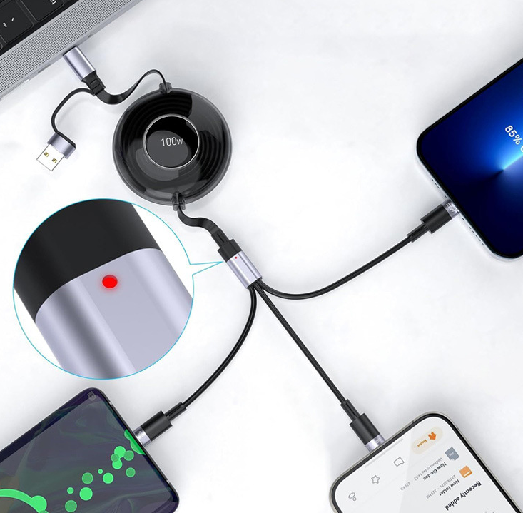 New 100W TypeC multifunctional telescopic interface with two to three data cables and PD fast charging five in one design