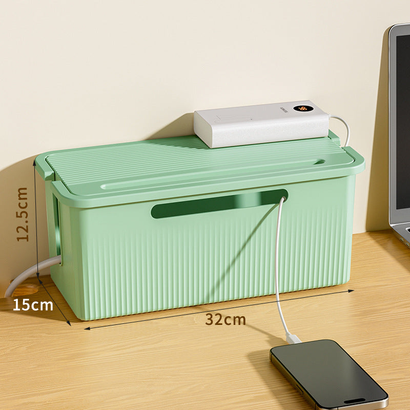 Desktop Plug Socket & Cable Organizer – Black/White Storage Box for Charging/Data Cables