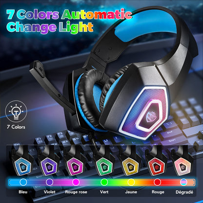 Head mounted gaming headphones colorful RGB wired computer headphones game controller headphones