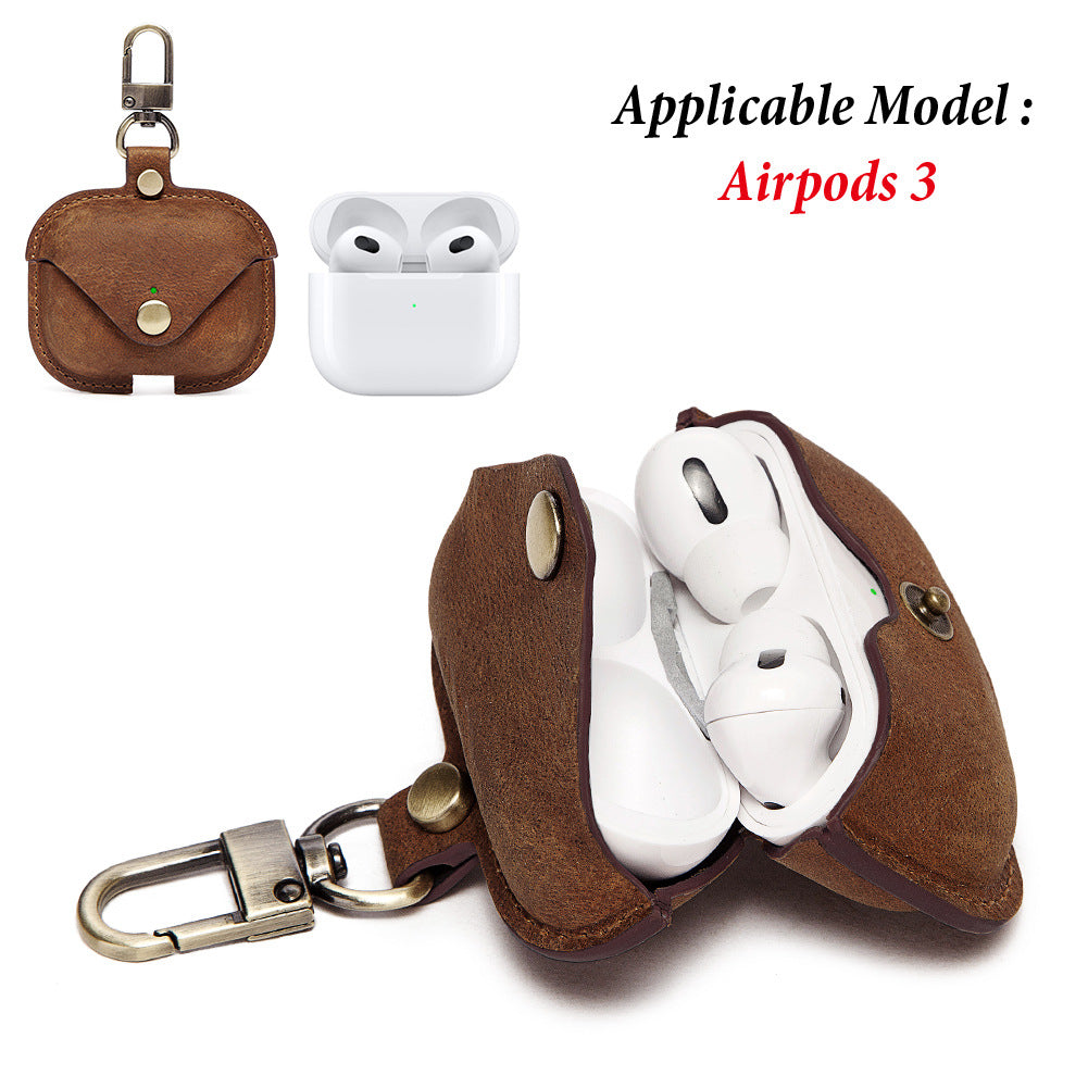 New Airpods Generation 3 Protective Case Leather Protective Cover Iphone Earphone Cover Third Generation Crazy Horse Leather Earphone Cover