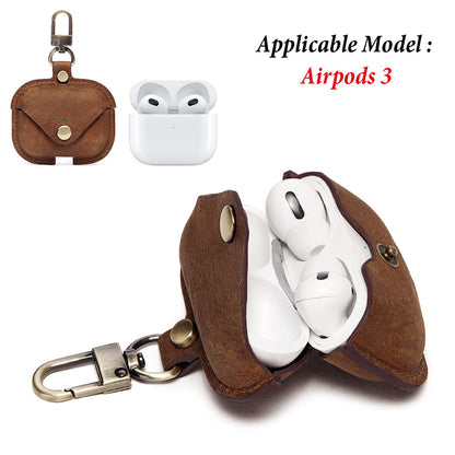 New Airpods Generation 3 Protective Case Leather Protective Cover Iphone Earphone Cover Third Generation Crazy Horse Leather Earphone Cover