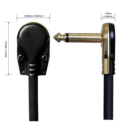 3PCS Guitar Patch Cables Right Angle 15cm1/4 Instrument Cables for Guitar Effect Pedals